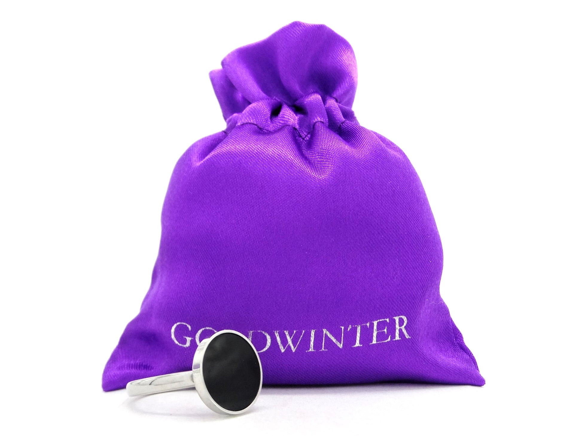 White gold black signet ring GIFT BAG