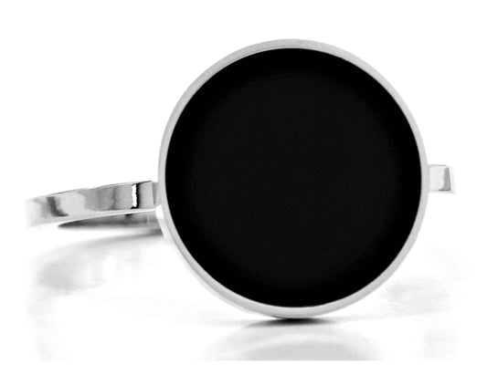 White gold black signet ring FRONT